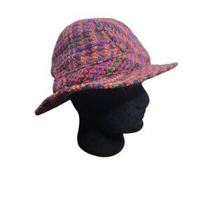 Vintage Made by Millars Pure Wool Ireland Pink Plaid Hat